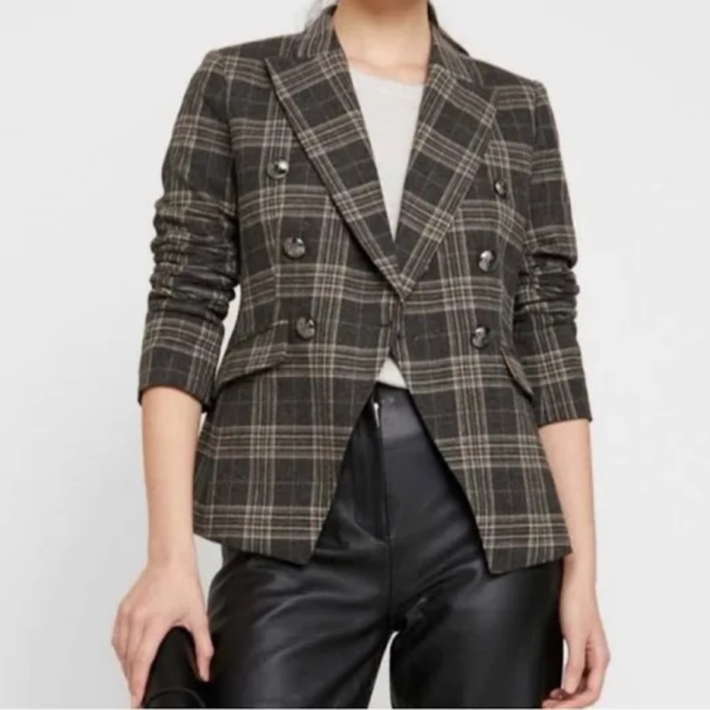 Banana Republic Cadet Double-Breasted Plaid Blazer Sz 10